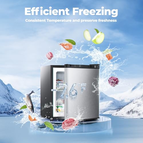 3.0 Cu.ft Upright Freezer, Small Mini Freezer with Adjustable Thermostat, Removable Shelves, Reversible Single Door, for Bedroom/Home/Dorms/Apartment