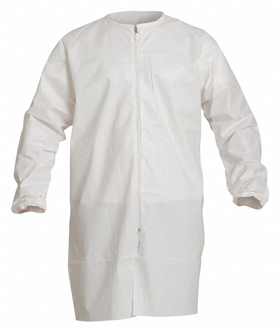 Dupont Cleanroom Frock,White,Zipper,XL,PK30  PC271SWHXL00300B