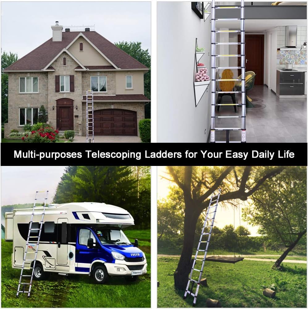 9.5FT Extension Telescoping Ladder, Aluminum Telescopic Ladders, Retractable Folding Ladder for RV, Loft, Attic, Home, 330LB Capacity