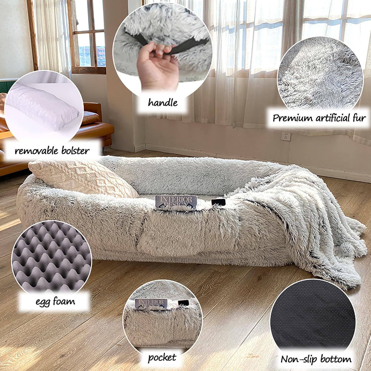 Warm & Comfortable Human Sized Dog Bed | Human Dog Bed for Adults & Furry Friends | Bean Bag Dog Bed | Human Size Dog Bed for Adults | Giant Dog Bed