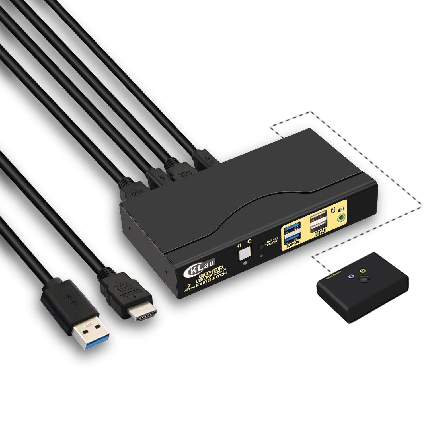 CKLau 2 Port USB 3.0 Displayport KVM Switch DP 1.4 for 2 Computers Support 4K@144Hz, 8K@30Hz with Audio and Cables Supports Keyboard Mouse Switching