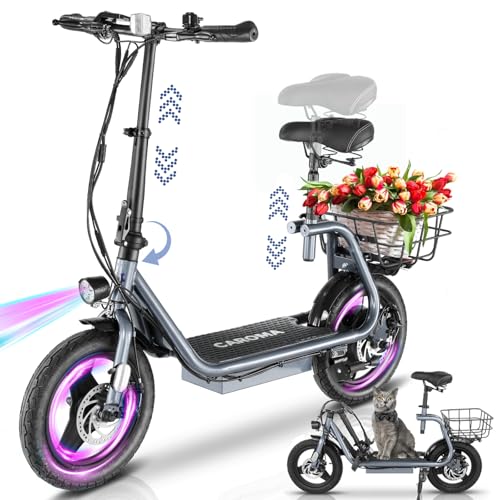 Caroma Peak 500W/800w/1200w Electric Scooters for Adults 14" Tire, 48V Battery, 30Miles Range, 20MPH Top Speed, Adjustable Electric Scooter with Seat