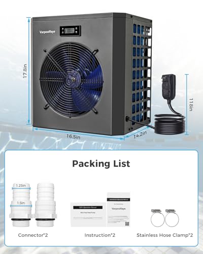 16000 BTU Electric Pool Heater For Above Ground Pool 5000 Gallon Swimming Pool Heat Pump Heating Cooling Mode WiFi Control Schedule Pool Heater 120V