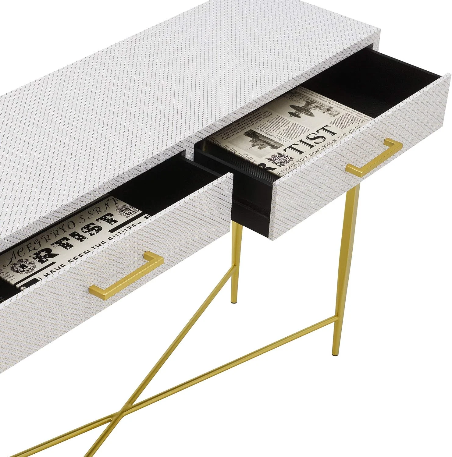 Ashley Console Table, White Scallop/Gold