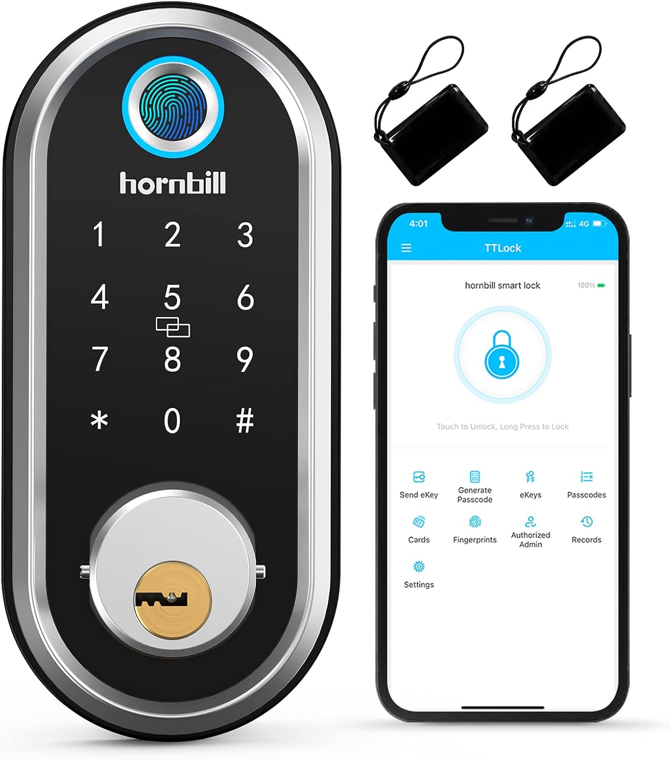 Smart Lock, hornbill Fingerprint Deadbolt Lock with Touchscreen Keypad, Keyless Entry Front Door Lock