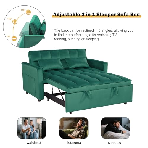 3 in 1 Sleeper Sofa Bed, Futon Sofa Bed for Living Room with Side Pocket, Black Sleepers Sofa Couch with Pullout Bed
