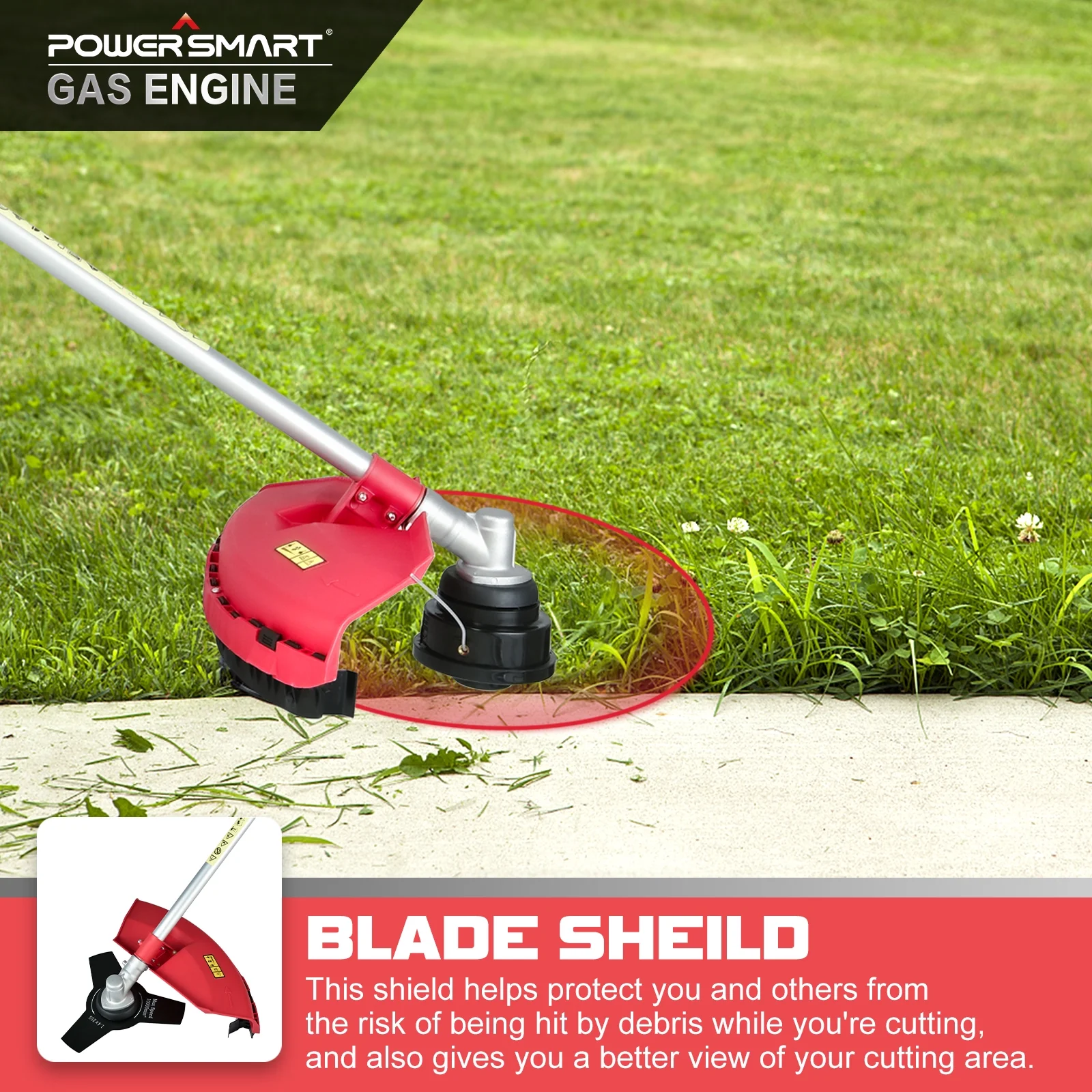 PowerSmart 2-Cycle 25.4cc 18lb Straight Shaft Gas String Trimmer Weed Wacker and Brush Cutter for Lawns and Grass