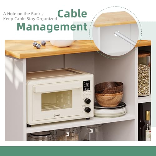 Shintenchi Rolling Kitchen Island Cart with Folding Drop Leaf Breakfast Bar, Portable Trolley Island with Large Storage Cabinet, Shelf and Drawer