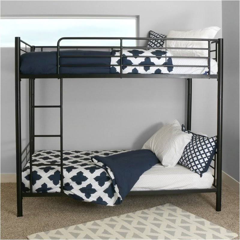 Pemberly Row Twin Over Twin Metal Bunk Bed in Black