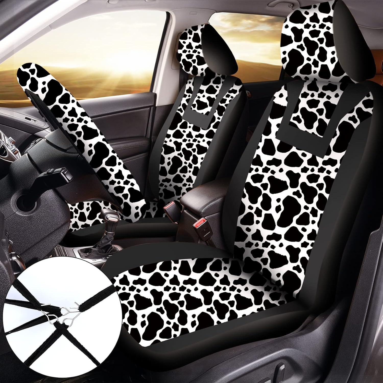 17 Pieces Cow Print Car Accessories Set