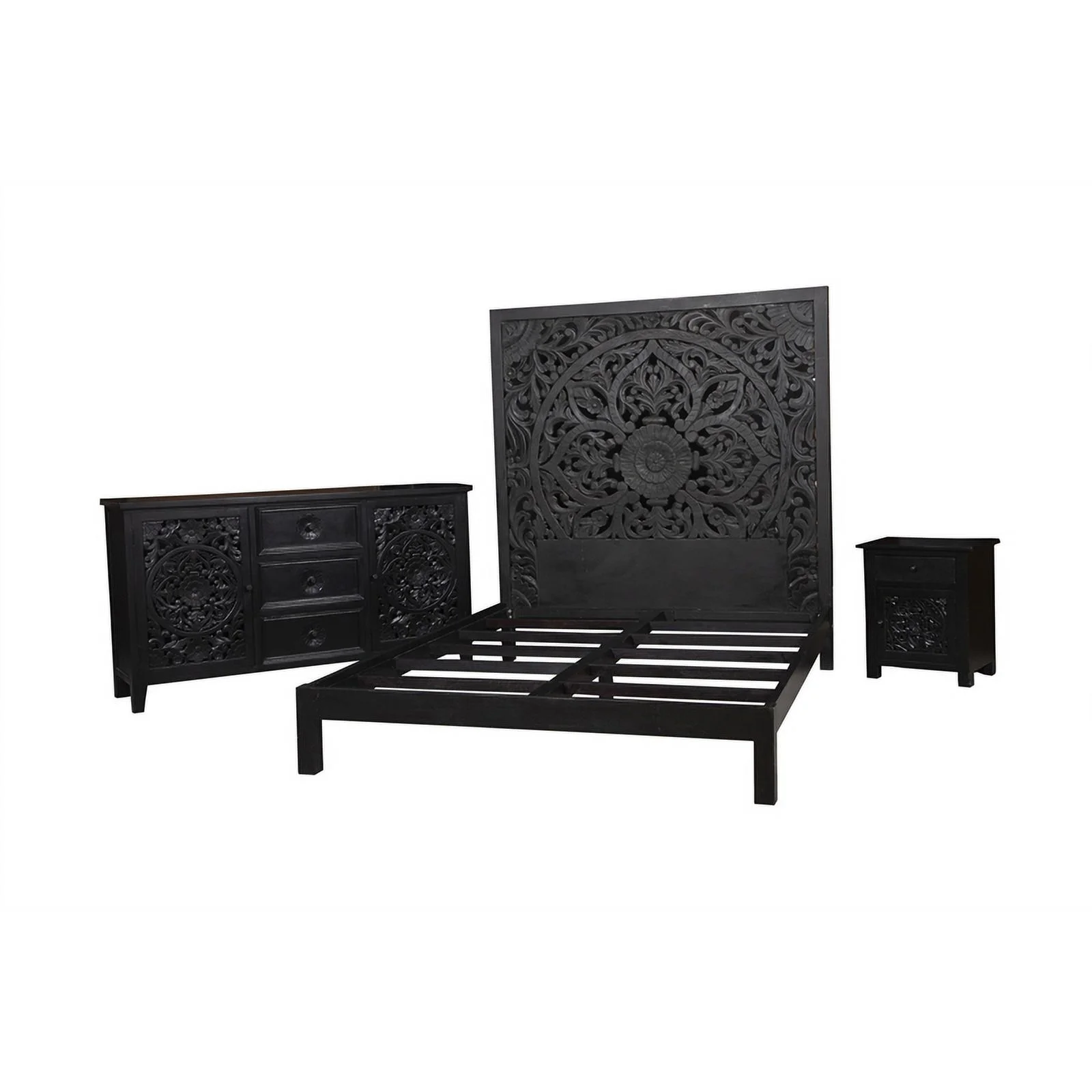 Pemberly Row Contemporary Solid Wood Sideboard in Black Finish
