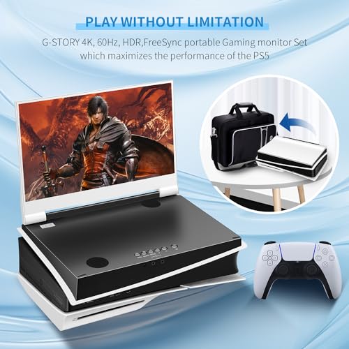G-STORY 15.6" Inch IPS 4k 60Hz Portable Monitor Gaming Display Integrated with PS5(not Included) 3840×2160 with 2 HDMI Ports,FreeSync
