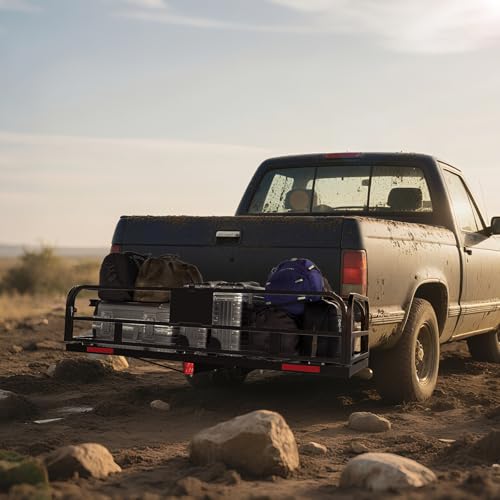 Hitch Mount Cargo Carrier Basket 500 LBS Folding Vehicle Cargo Baskets 60" x 24" x 14" Fits 2" Receiver with 2" Hitch Stabilizer for SUV