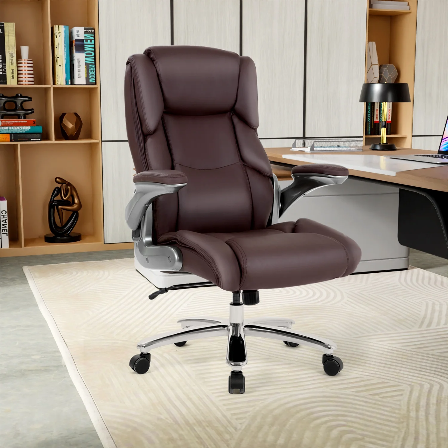 PayLessHere Big and Tall Office Chair 400lbs Adjustable Executive Leather Desk Chair with Armrest Computer Desk Chair Rolling Swivel Computer Pu