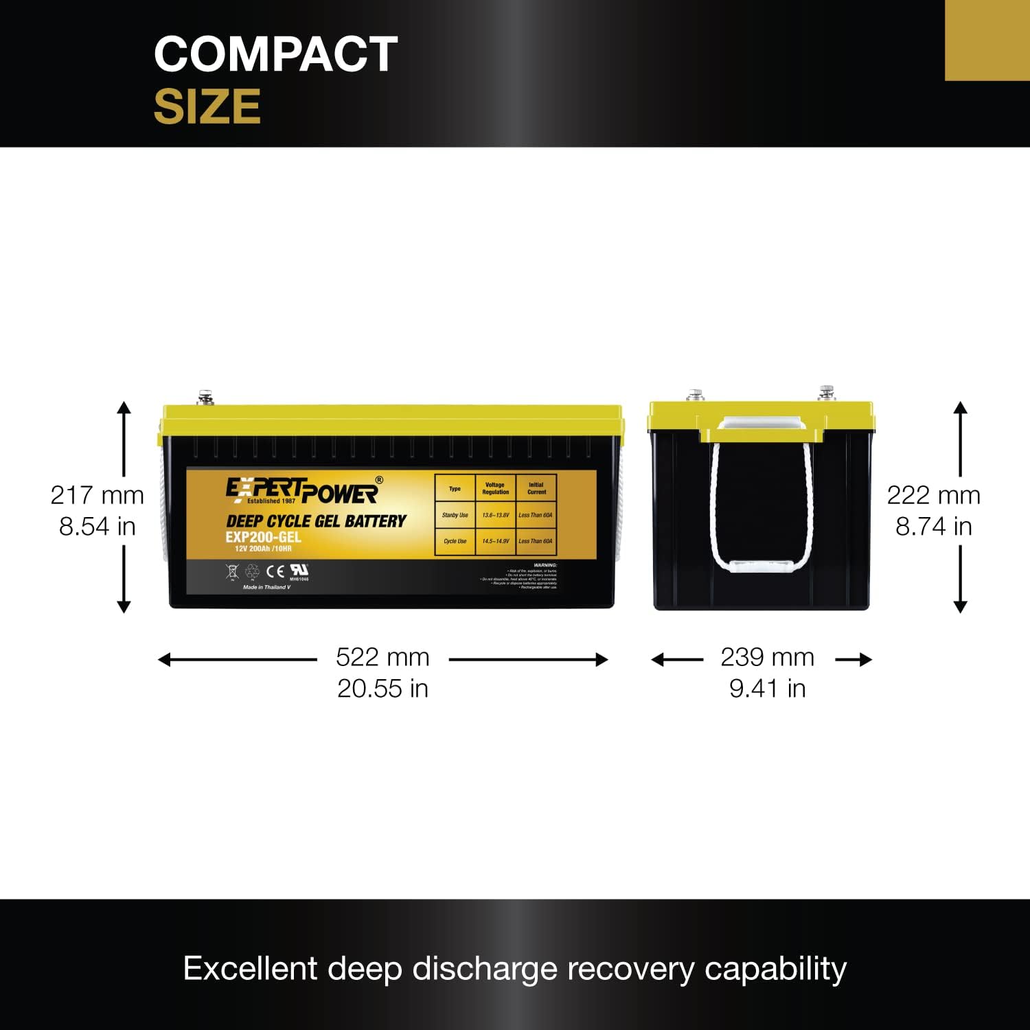 ExpertPower Deep Cycle 12V 200AH VRLA GEL Battery, Service Life Over 2000 Cycles, Maintenance Free, for Solar, RV, Cabin, Shed, Marine and More