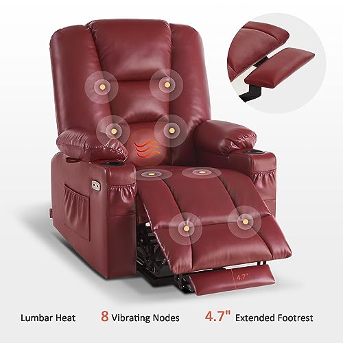 MCombo Small Power Lift Recliner Chair with Massage and Heat for Petite People, Cup Holders, USB Ports, Side Pockets, Faux Leather 7569 (Small