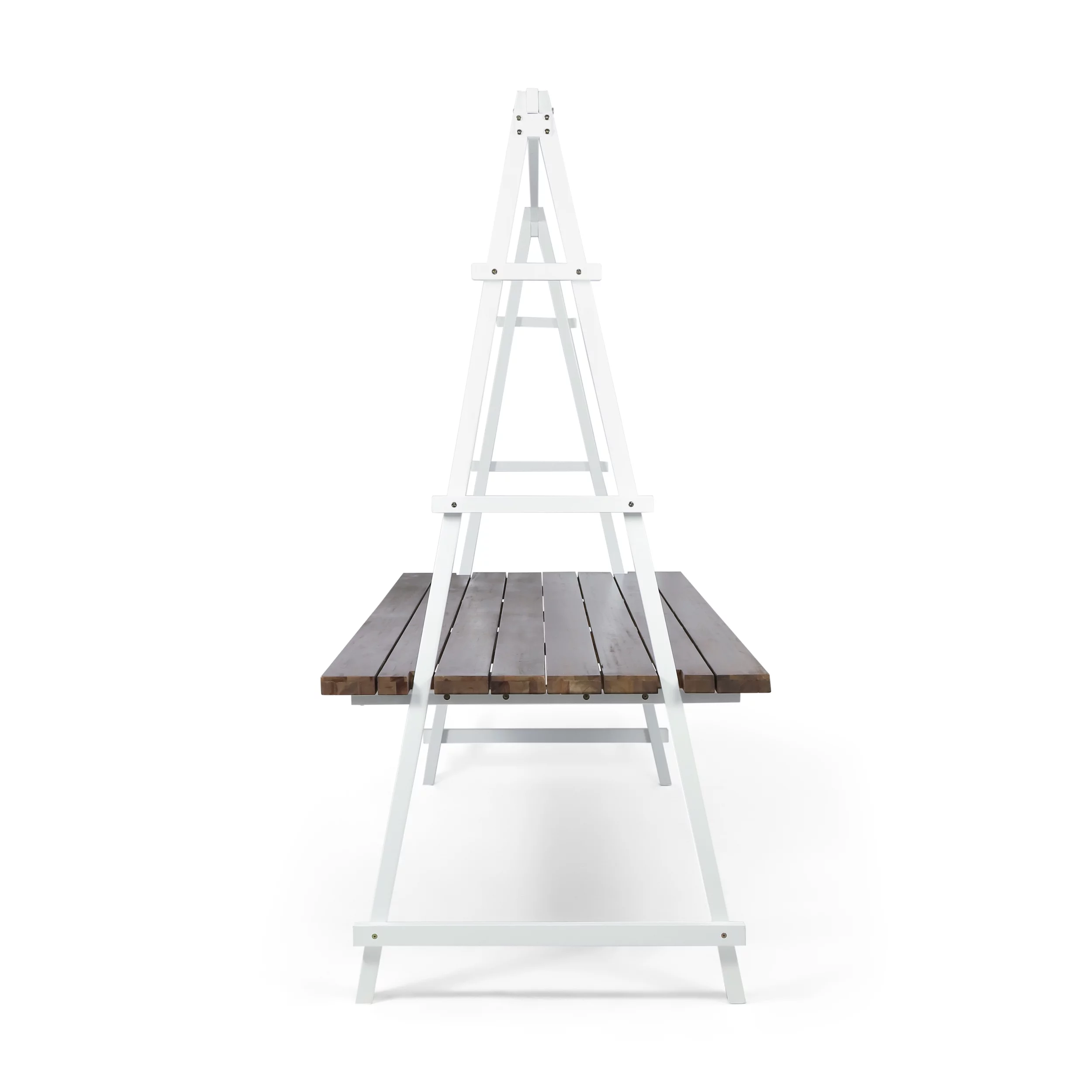 Raven Outdoor Acacia Wood 88.5" Dining Table with Iron Plant Hanger, Dark Brown Finish and White