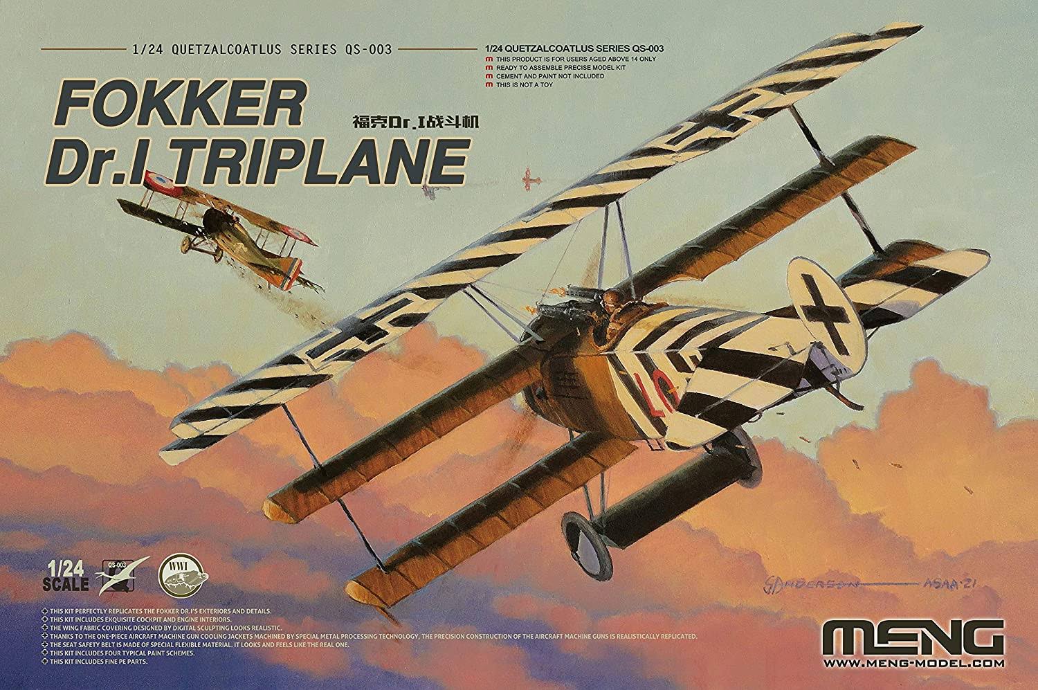 Meng 1/24 Scale Fokker Dr.I Triplane - Plastic Kit #QS-003