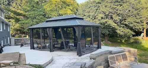 Domi 10’ x 10’ Hardtop Gazebo Metal Frame Canopy with Netting & Curtains