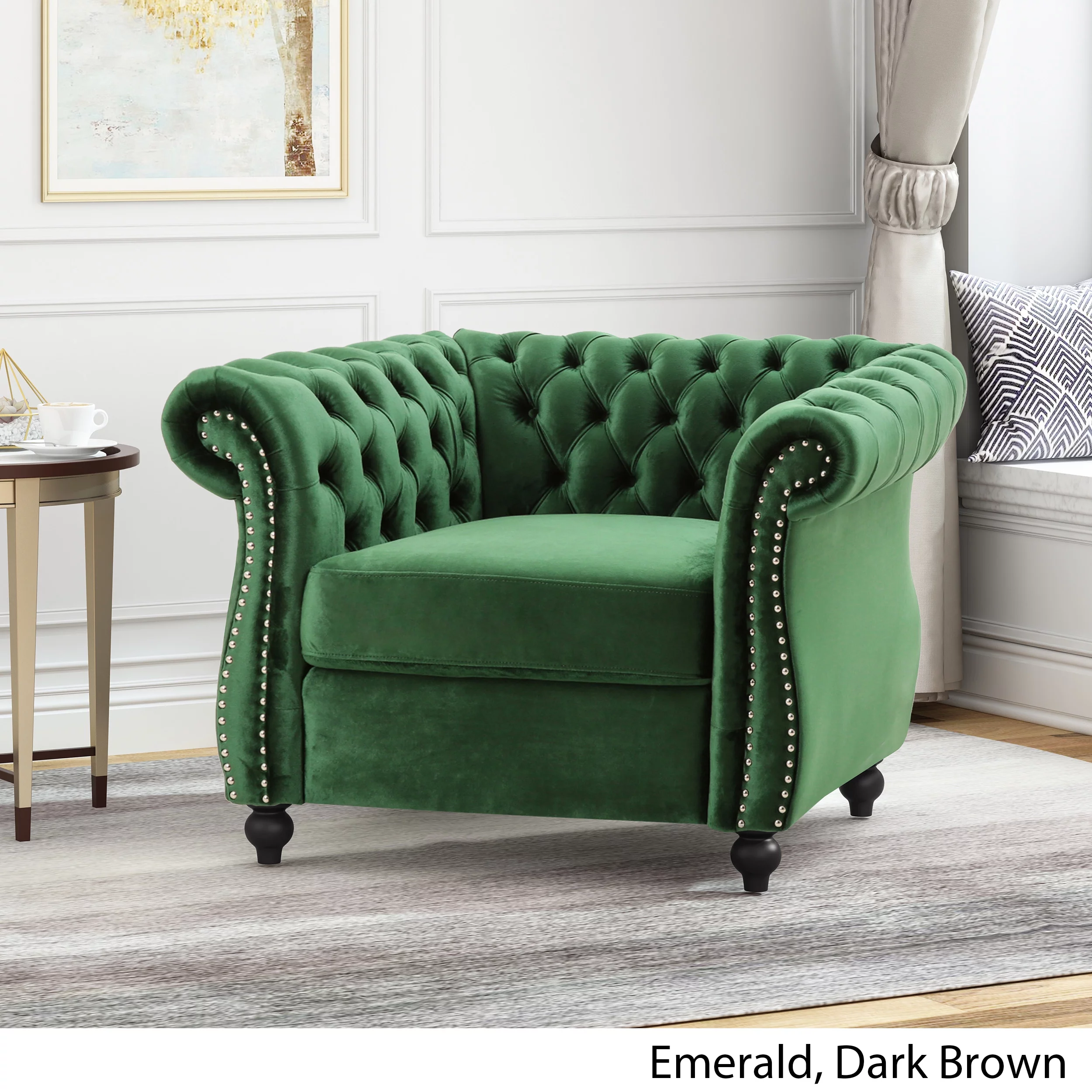 Noble House Millie Chesterfield Velvet Club Chair, Green - Radiant Selections