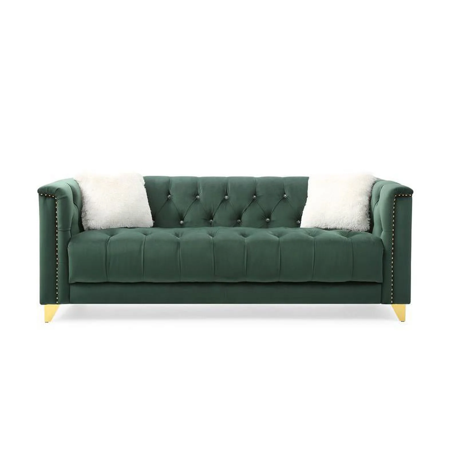 Russell Tufted Upholstery 3Pc Living Room Set Finished in Velvet Fabric in Green