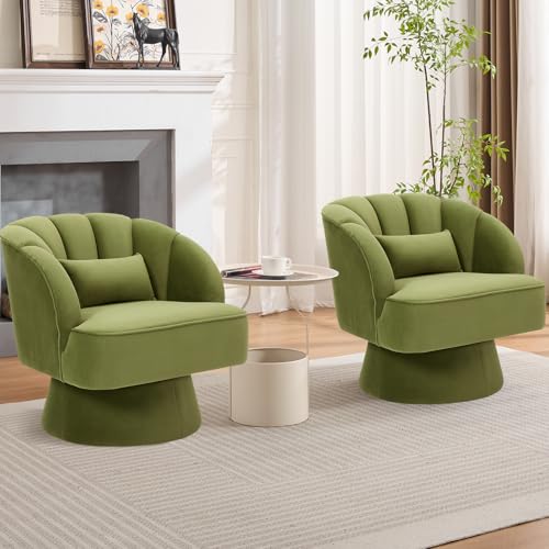 GarveeHome Modern Swivel Barrel Accent Chair, 360° Teddy Fabric Upholstered Armchair with Striped Backrest & Plush Padding