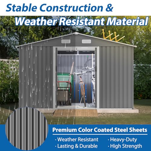 6x4 ft Small Outdoor Metal Storage Shed with Floor Frame & Lockable Door, Heightened Entry Garden Tool Shed for Backyard, Durable Galvanized Steel