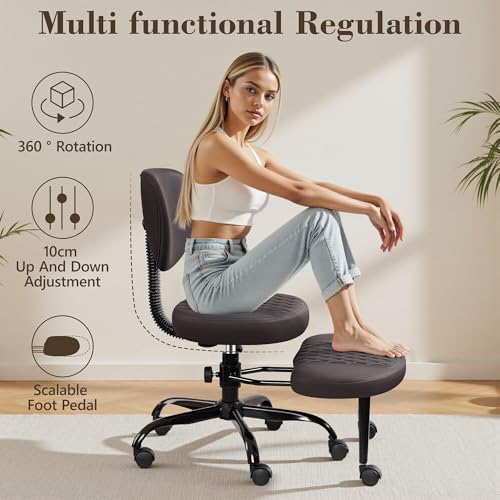 Ergonomic Cross Legged Office Chair with Wheels - Adjustable Height for Meditation, ADHD Desk & Yoga - Wide Criss Cross Design with Lumbar Support