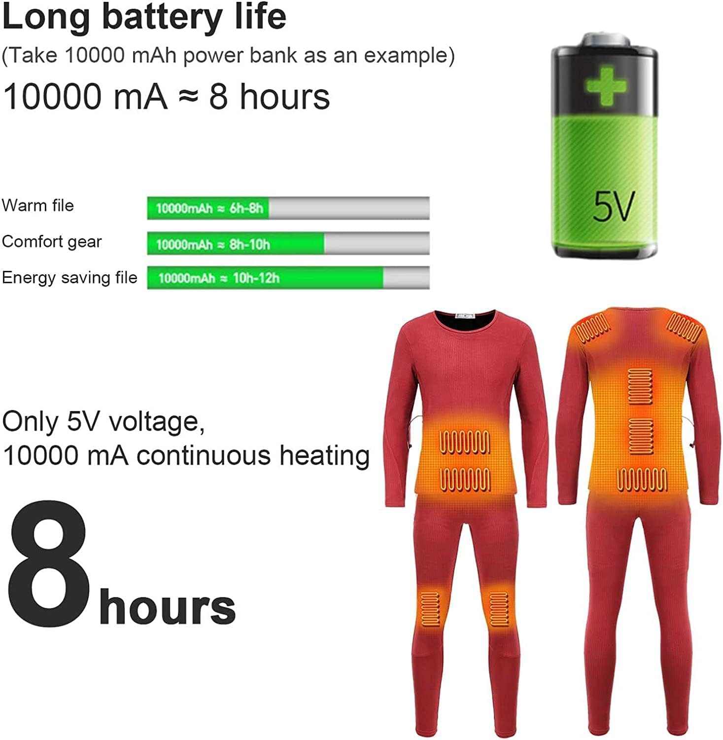 Safety Certification Men's Heating Underwear Thermal Suit, USB Insulation Heating Underwear Thermal Suit, with 3 Heating Levels and 9 Heating Zones