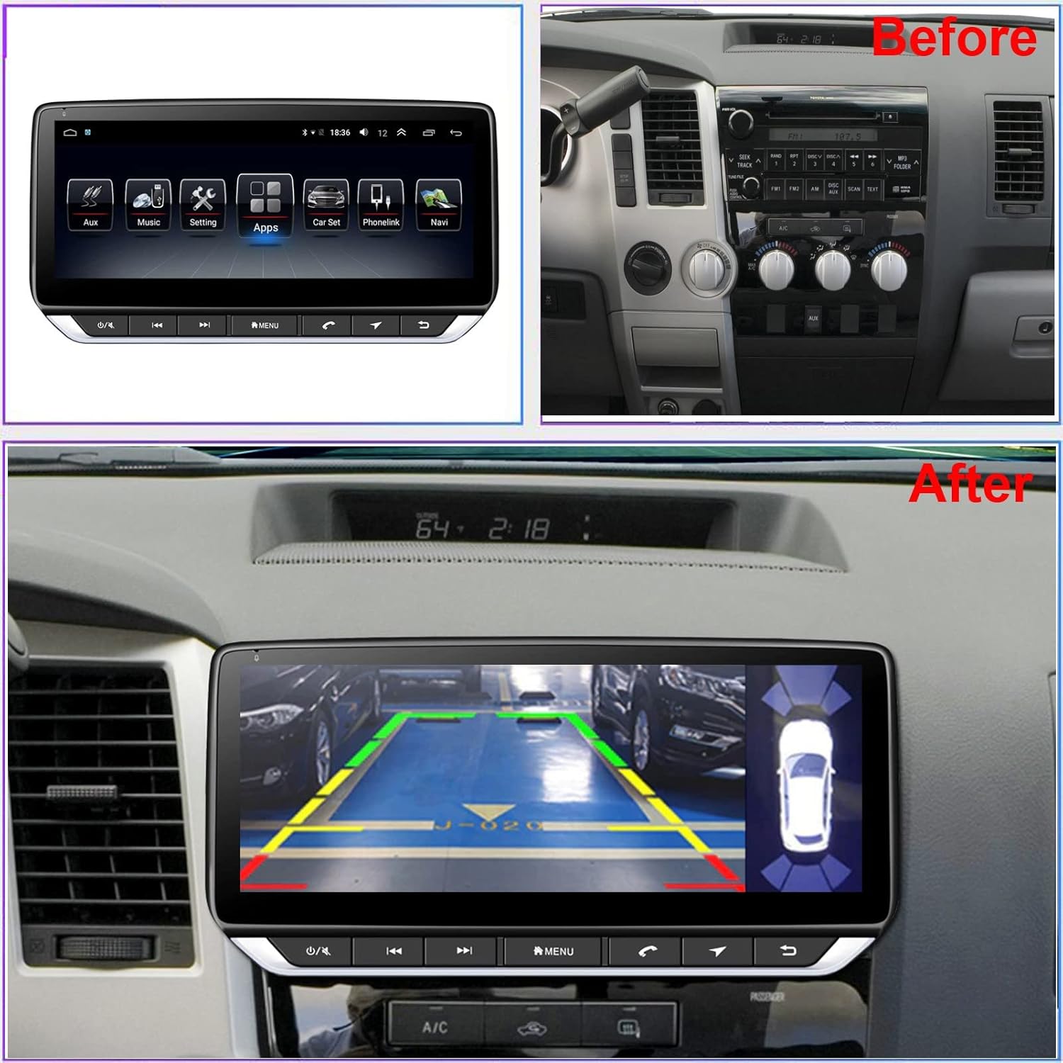 for Toyota Tundra Radio 2007-2013 Sequoia Radio 2008-2018 Android 10 in-Dash Navigation System 10.25inch Touch Screen 4GB+64GB Wireless Carplay