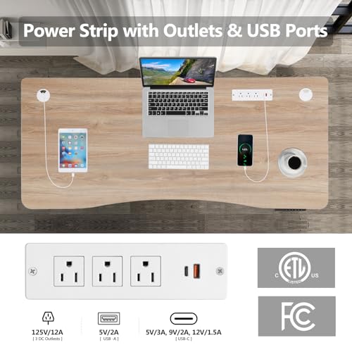Electric Standing Adjustable Height Desk 55'' x 24''Sit Stand Desk with Charging Station, 2 USB Ports, 3 Power Outlets, 4 Caster
