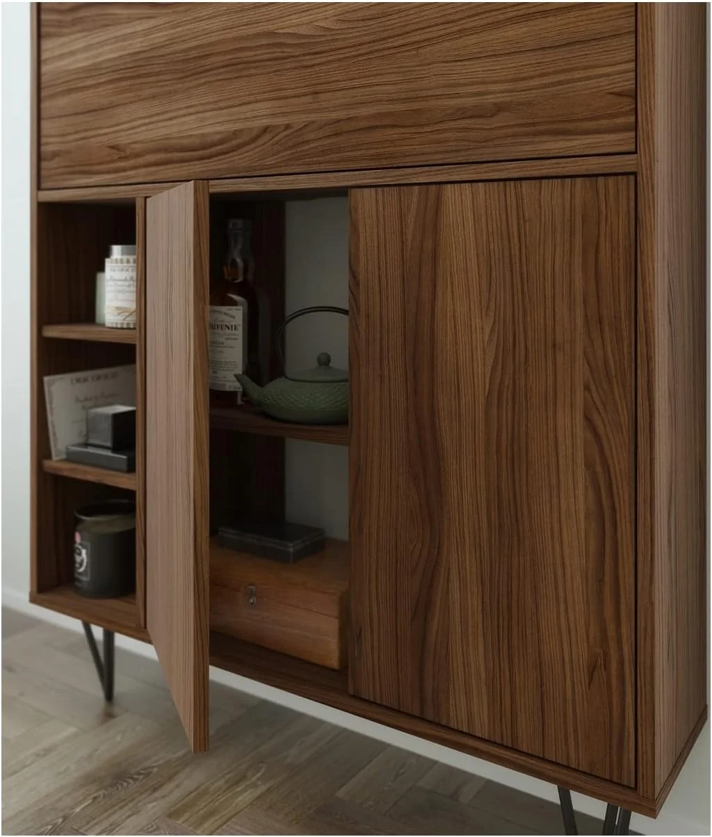 611031 Slim Bar Cabinet, Secretary Bookcase Desk With Storage