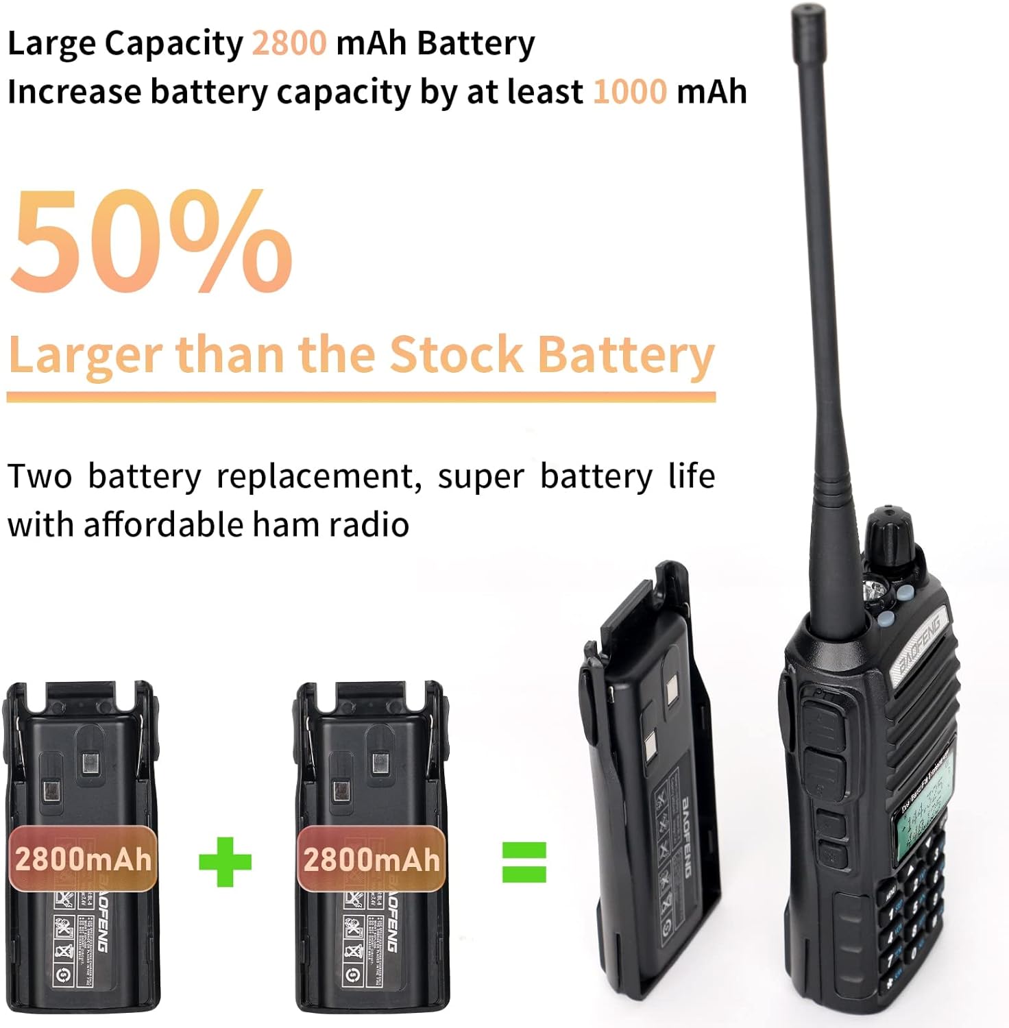 BaoFeng UV-82 High Power BaoFeng Radio Ham Radio Portable 2 Way Radio with Extra 2800mAh Battery Full Kits(1 Pack-Black) Pack of 2