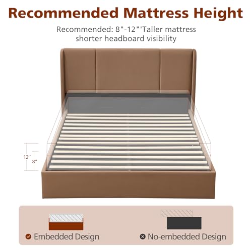 VELOCAVA Queen Size Lift Up Storage Bed with Modern Wingback Headboard, Upholstered Platform Bed with Fabric with Hydraulic Support Bars