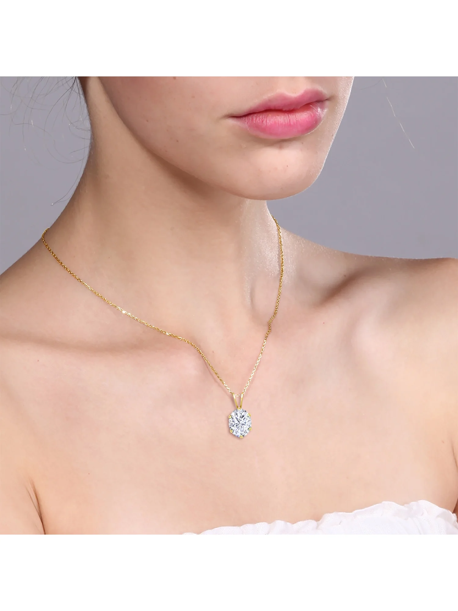 Gem Stone King 18K Yellow Gold Plated Silver White Oval Moissanite Pendant Necklace For Women (1.50 Cttw, Oval 8X6MM, with 18 inch Chain)