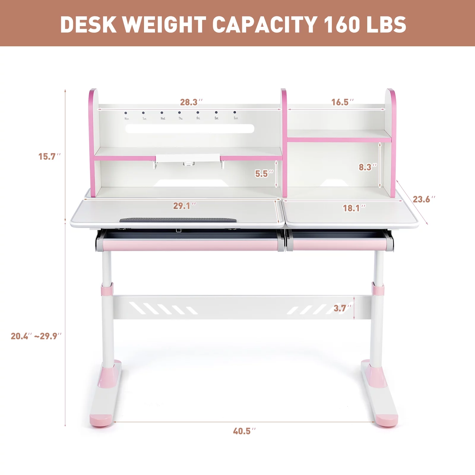 COSVALVE Adjustable Kids Desk and Chair Set with Hutch, Multifunction Ergonomic Study Table Chair with 2 Storage Drawers, Tilt Desktop