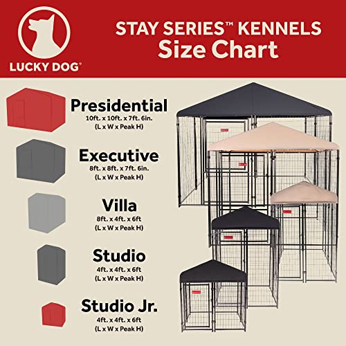 Stay Series 4 by 4 by 4.3 Feet Studio Jr. Black Powder Coat Steel Frame Outdoor Dog Kennel with Waterproof Canopy Roof and Gate Door, Khaki