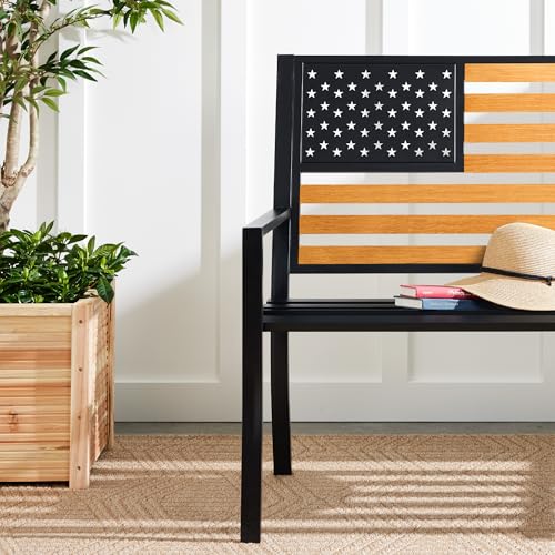 Best Choice Products Outdoor Bench 2-Person Steel Indoor/Outdoor Bench for Garden, Patio, Porch, Entryway w/American Flag, 790lb Capacity – Black