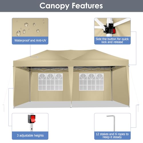 COBIZI Canopy 10x20 Pop Up Canopy Tent with 6 Sidewalls Party Tents for Parties Weddings Backyard Waterproof Canopy Outdoor Commercial Canopy Event