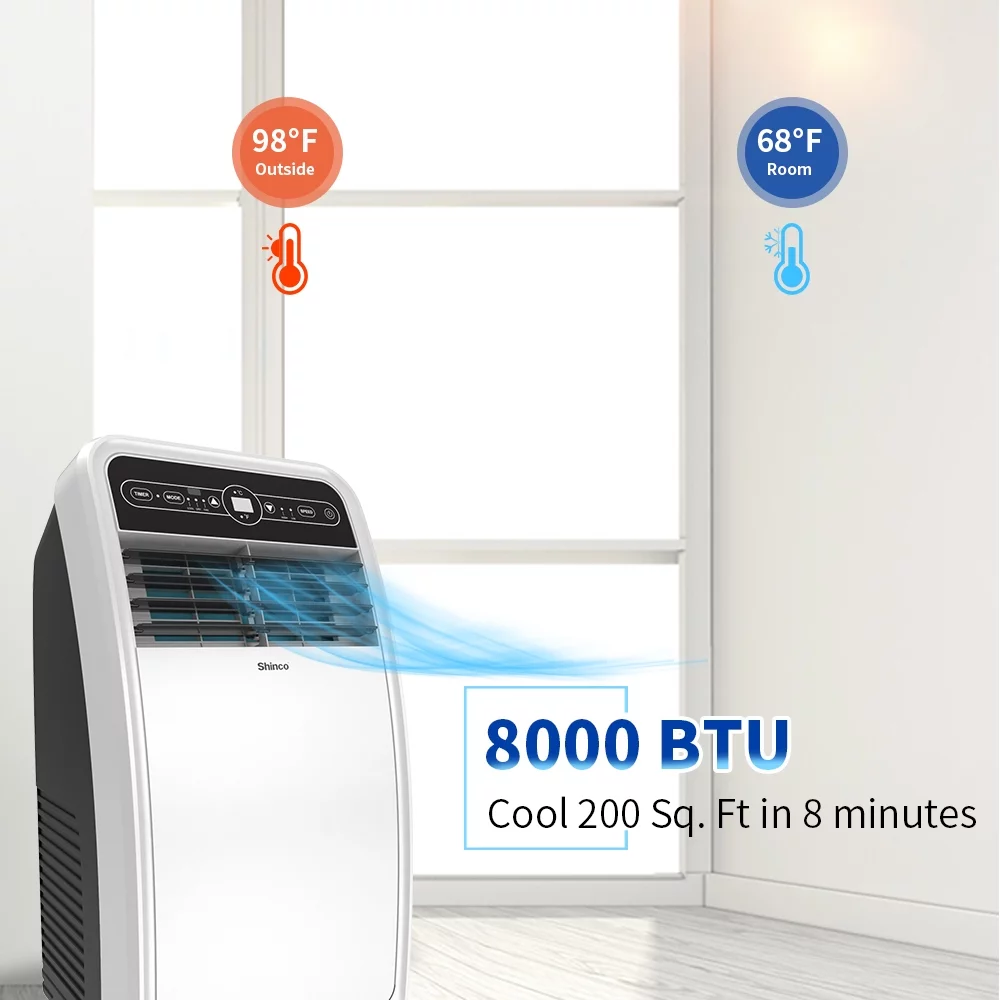 Shinco 4350BTU SACC(8000BTU ASHRAE) 3 in 1 Portable Air Conditioner, Air Cooler with Remote Control / Window Kit