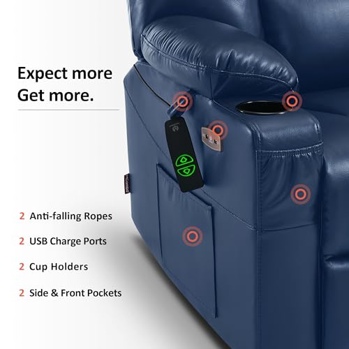 MCombo Small Power Lift Recliner Chair with Massage and Heat for Petite People, Cup Holders, USB Ports, Side Pockets, Faux Leather 7569 (Small