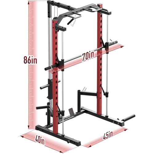OPPSDECOR Power Cage Power Rack with LAT Pull Down Pulley System& Cable Row, Weight Cage with More Training Attachments