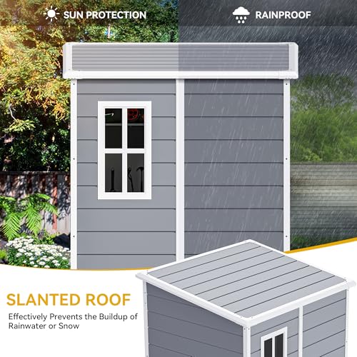 DWVO 5x3ft Resin Outdoor Storage Shed with Floor, Waterproof Lockable Storage Shed with Window, Plastic Outside Tool Storage for Garden, Backyard