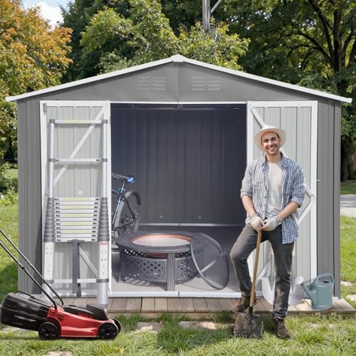 10 x 8 FT Outdoor Storage Shed, Metal Garden Tool Shed with Air Vents & Lockable Doors