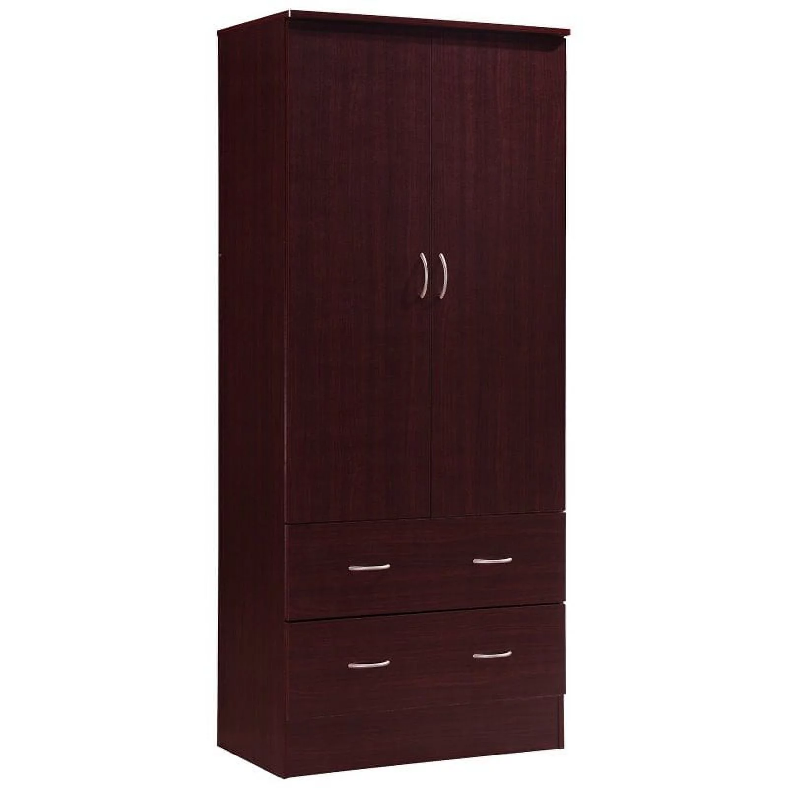 Home Square 2 Piece Bedroom Set with Captain Bed ad 2 Door Armoire in Mahogany