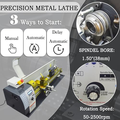 INTBUYING 8"x32" Benchtop Metal Lathe Machine 1100W Brushless Gearless Motor 50-2500RPM
