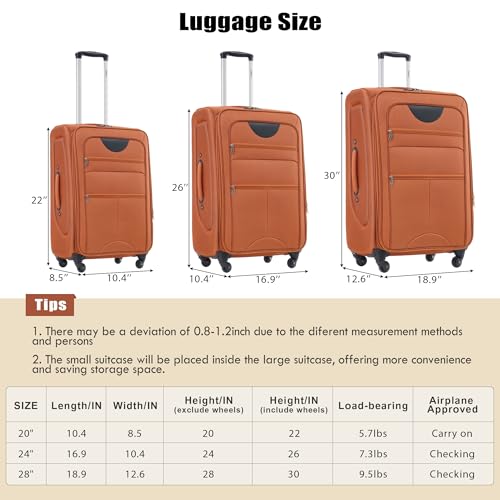 Merax Suitcase Set Softside 3-Piece Expandable Luggage with TSA Lock Spinner Wheels Lightweight Upright Luggage with Travel Bag(22/26/30 IN
