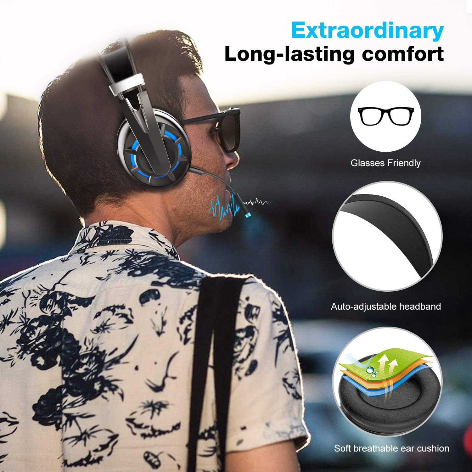 Wintory AIR 2.4G Wireless Gaming Headset for PC PS4 TV Playstation Computer Headset with Detachable Noise Canceling Microphone Mute Key 3D Surround