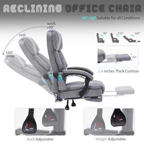 Massage Office Chair with Heat,Reclining Office Chair with Foot Rest,6 Points Vibration Home Desk Chairs for Heavy People 400lbs