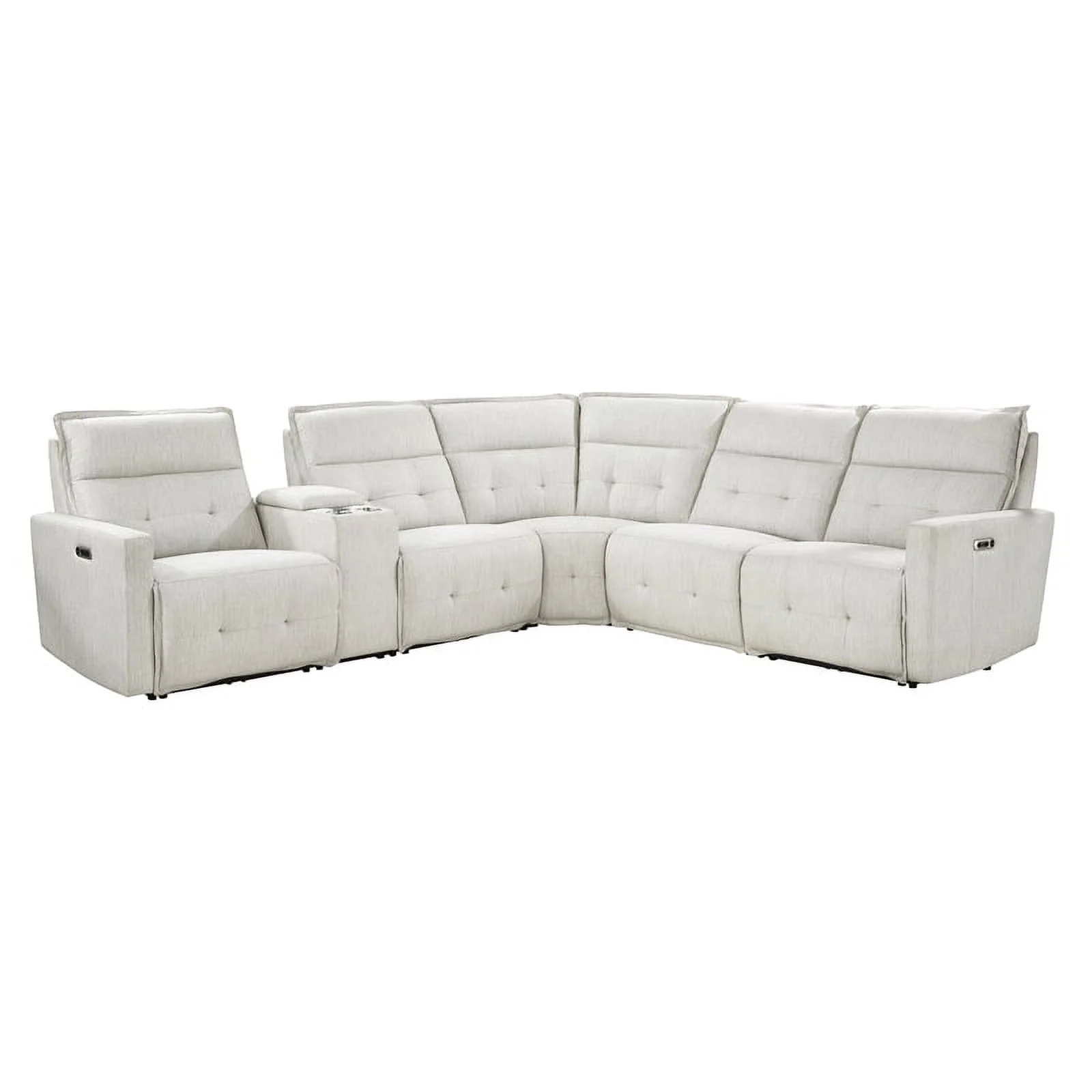 Pemberly Row 6-Piece Fabric Modular Power Reclining Sectional in White